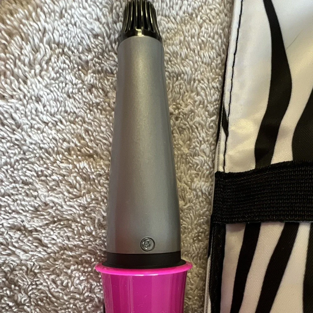 Conair Curling Iron/Wand Electric w/ Attachments, Zebra Travel Pouch Pink